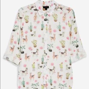 Topshop Llama Print Casual Shirt